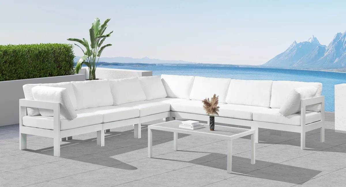Nizuc - Outdoor Patio 7 Piece Modular Corner Sectional With White Frame - White - View 2