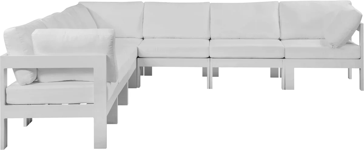 Nizuc - Outdoor Patio 7 Piece Modular Corner Sectional With White Frame - White
