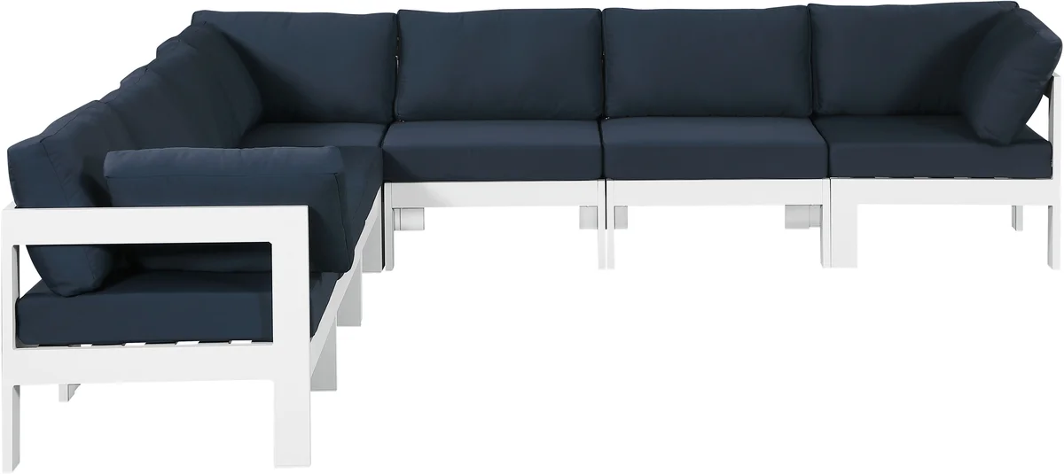 Nizuc - Outdoor Patio 7 Piece Modular Corner Sectional With White Frame - Navy