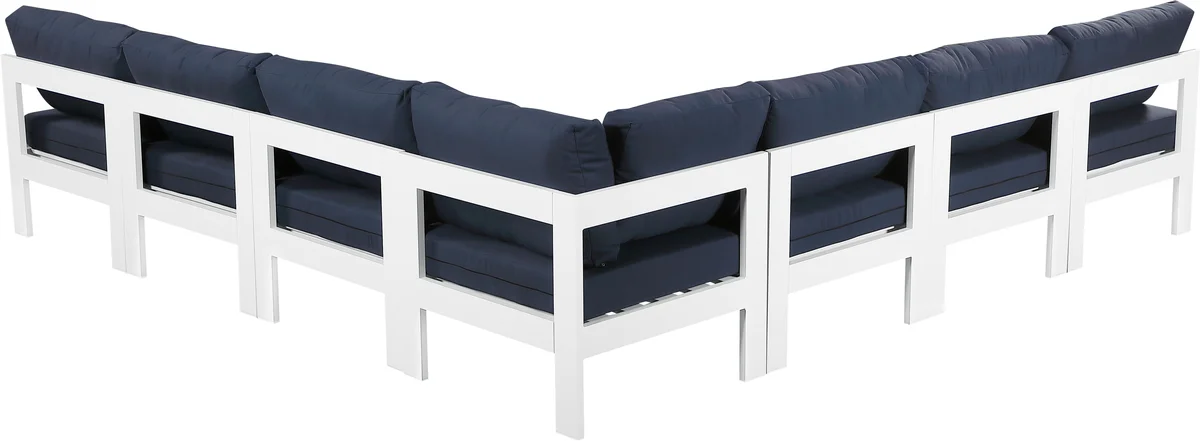 Nizuc - Outdoor Patio 7 Piece Modular Croner Armless Sectional With White Frame - Navy