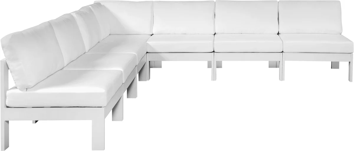 Nizuc - Outdoor Patio 7 Piece Modular Croner Armless Sectional With White Frame - White