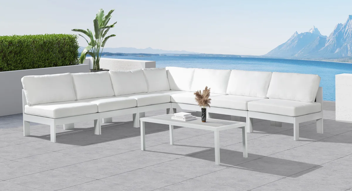 Nizuc - Outdoor Patio 7 Piece Modular Croner Armless Sectional With White Frame - White - View 2