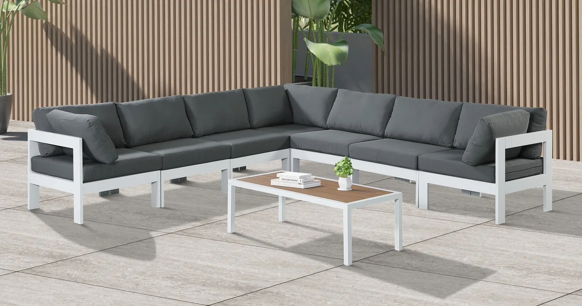 Nizuc - Outdoor Patio 7 Piece Modular Corner Sectional With White Frame - Gray - View 2