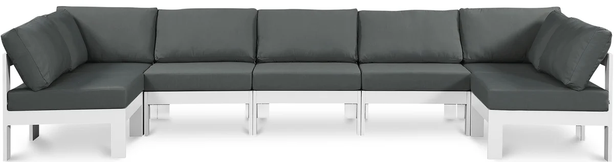 Nizuc - Outdoor Patio 7 Piece Modular Sectional With White Frame - Gray