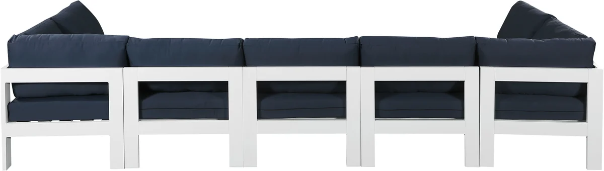 Nizuc - Outdoor Patio 7 Piece Modular Sectional With White Frame - Navy