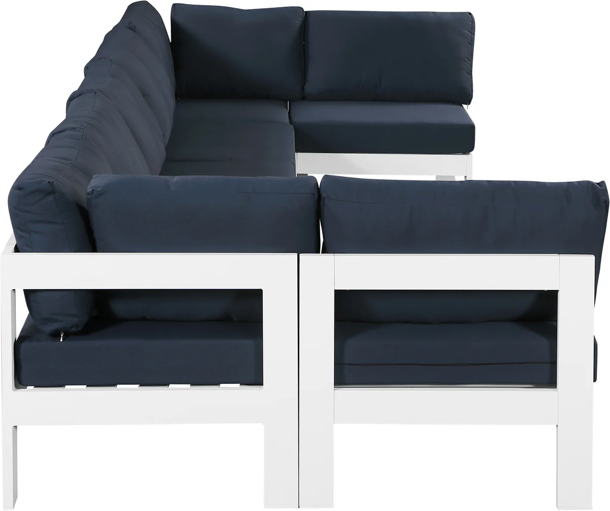 Nizuc - Outdoor Patio 7 Piece Modular Sectional With White Frame - Navy