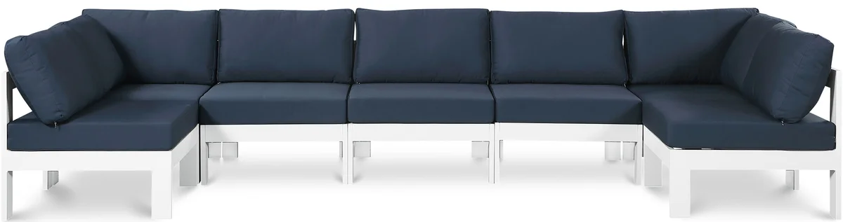 Nizuc - Outdoor Patio 7 Piece Modular Sectional With White Frame - Navy