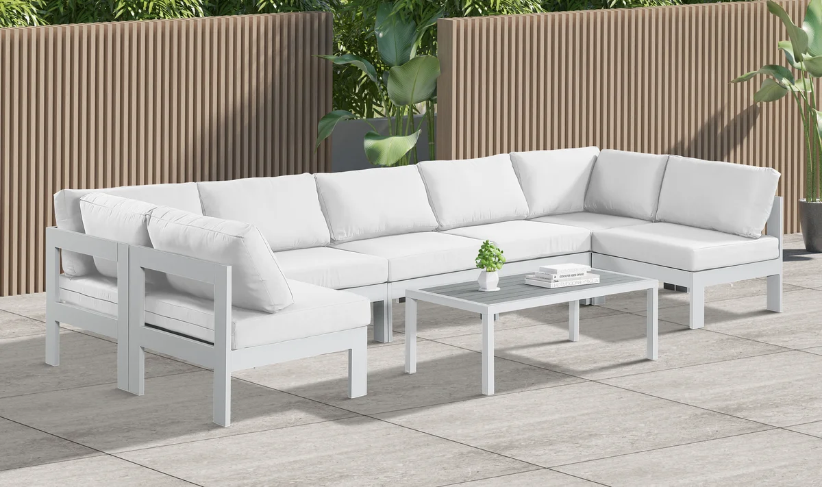 Nizuc - Outdoor Patio 7 Piece Modular Sectional With White Frame - White - View 2