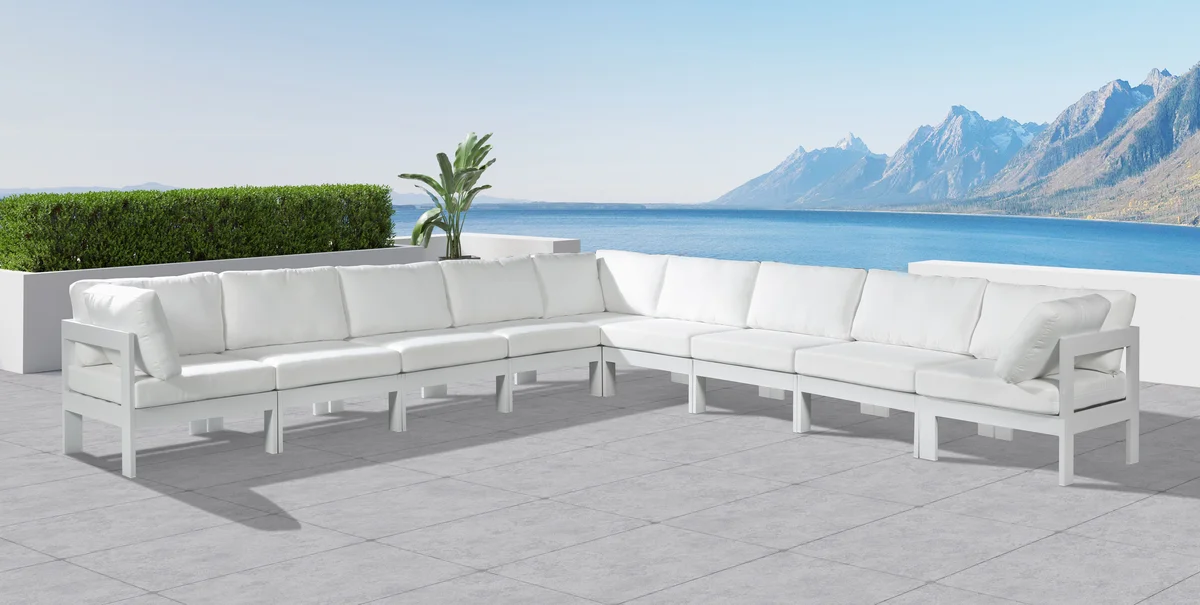Nizuc - Outdoor Patio 9 Piece Modular Corner Sectional With White Frame - White - View 2