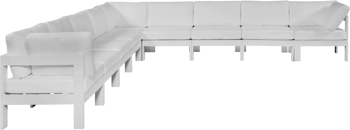 Nizuc - Outdoor Patio 9 Piece Modular Corner Sectional With White Frame - White