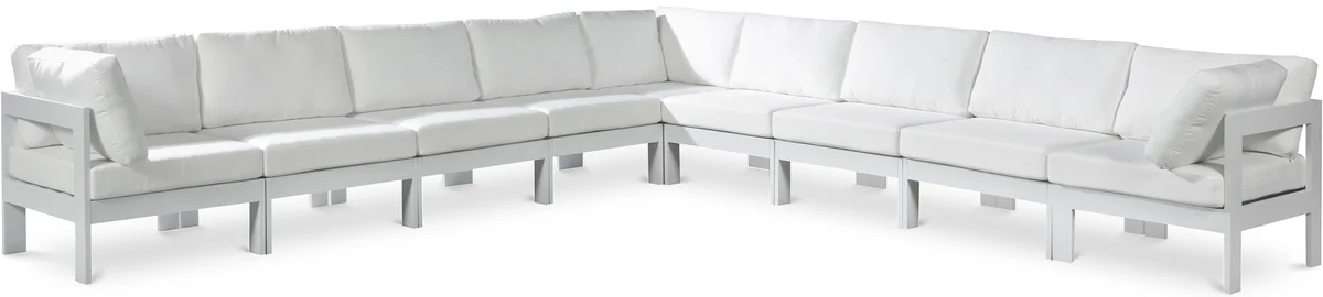 Nizuc - Outdoor Patio 9 Piece Modular Corner Sectional With White Frame - White