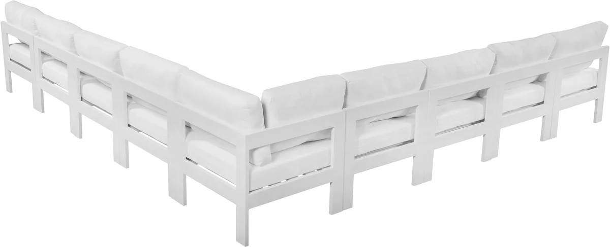 Nizuc - Outdoor Patio 9 Piece Modular Corner Armless Sectional With White Frame - White