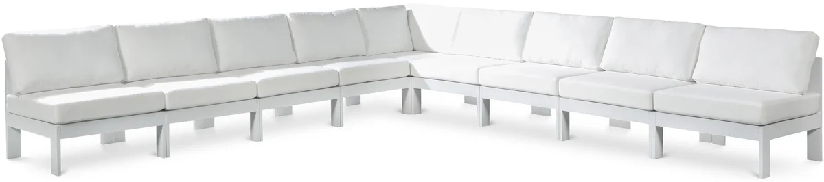 Nizuc - Outdoor Patio 9 Piece Modular Corner Armless Sectional With White Frame - White
