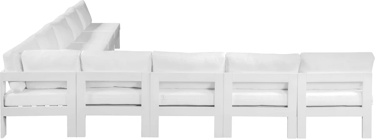 Nizuc - Outdoor Patio 9 Piece Modular Corner Armless Sectional With White Frame - White