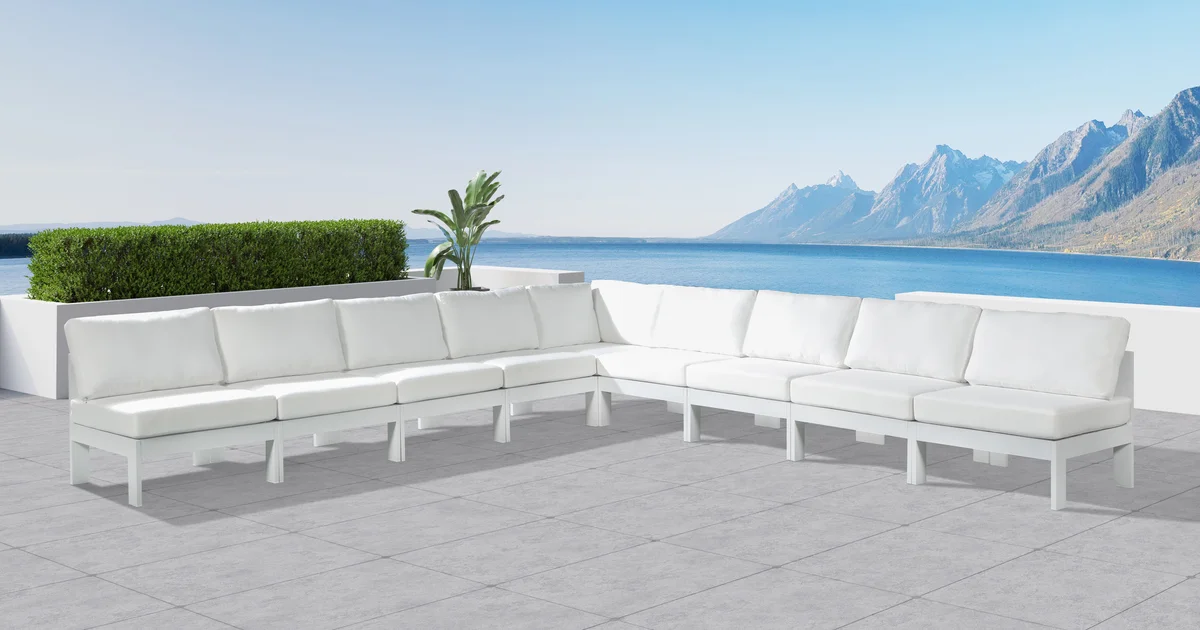 Nizuc - Outdoor Patio 9 Piece Modular Corner Armless Sectional With White Frame - White - View 2