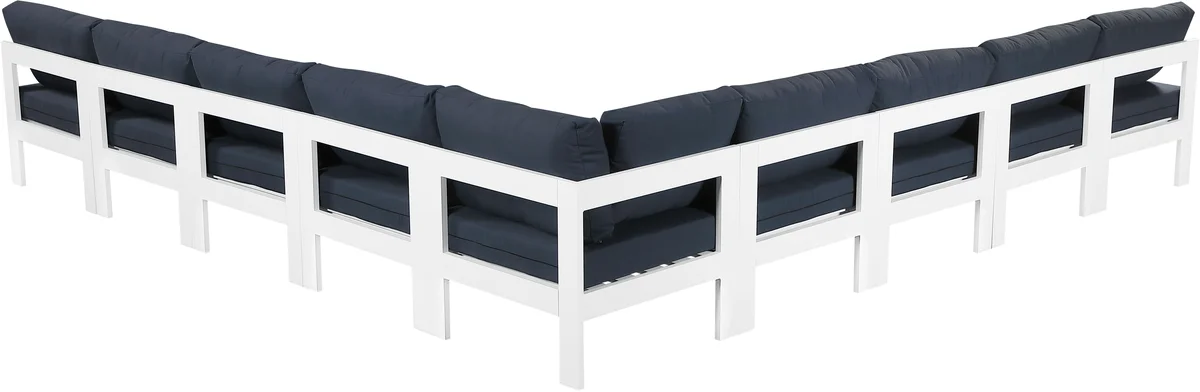 Nizuc - Outdoor Patio 9 Piece Modular Corner Armless Sectional With White Frame - Navy