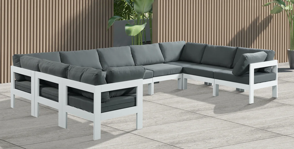 Nizuc - Outdoor Patio 9 Piece Modular Sectional With White Frame - Gray - View 2