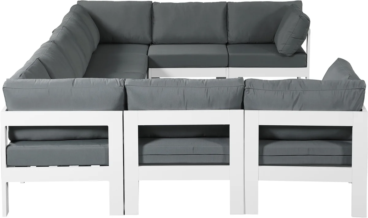 Nizuc - Outdoor Patio 9 Piece Modular Sectional With White Frame - Gray