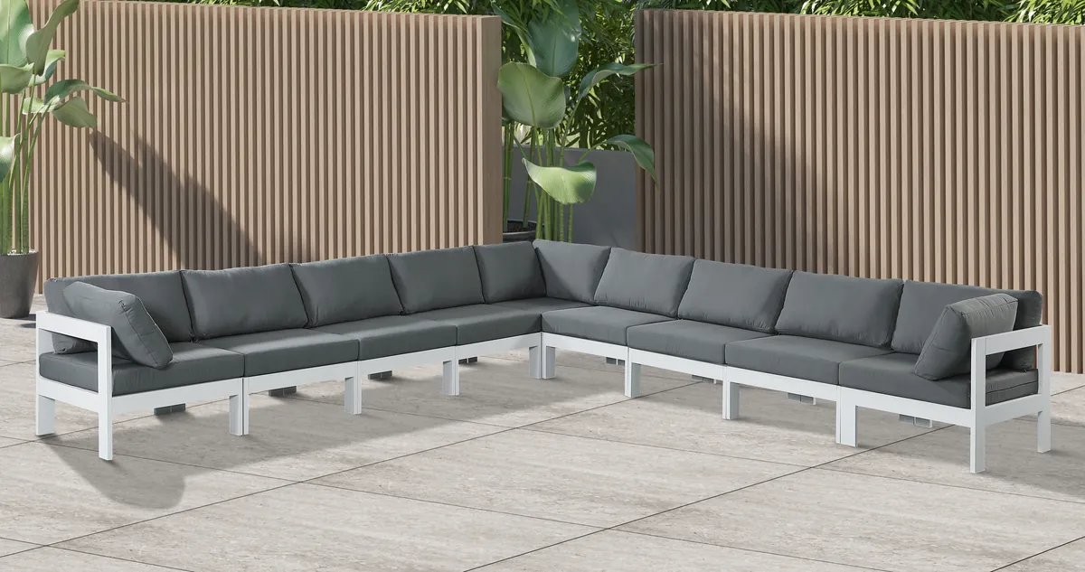 Nizuc - Outdoor Patio 9 Piece Modular Corner Sectional With White Frame - Gray - View 2