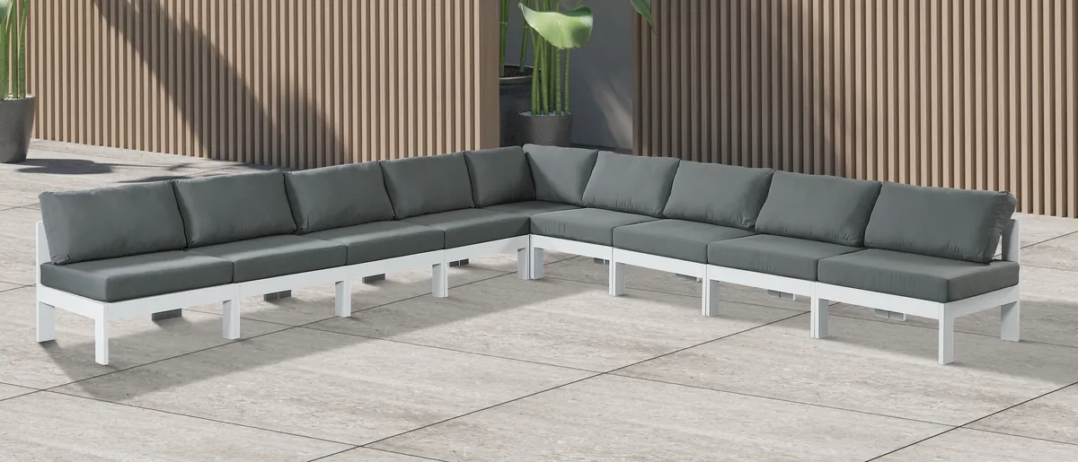 Nizuc - Outdoor Patio 9 Piece Modular Corner Armless Sectional With White Frame - Gray - View 2