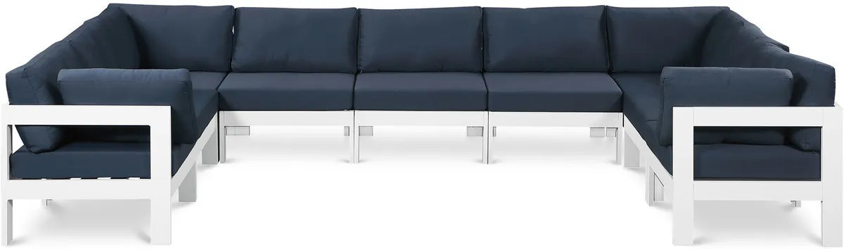 Nizuc - Outdoor Patio 9 Piece Modular Sectional With White Frame - Navy