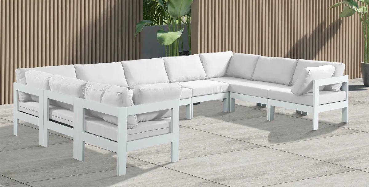 Nizuc - Outdoor Patio 9 Piece Modular Sectional With White Frame - White - View 2