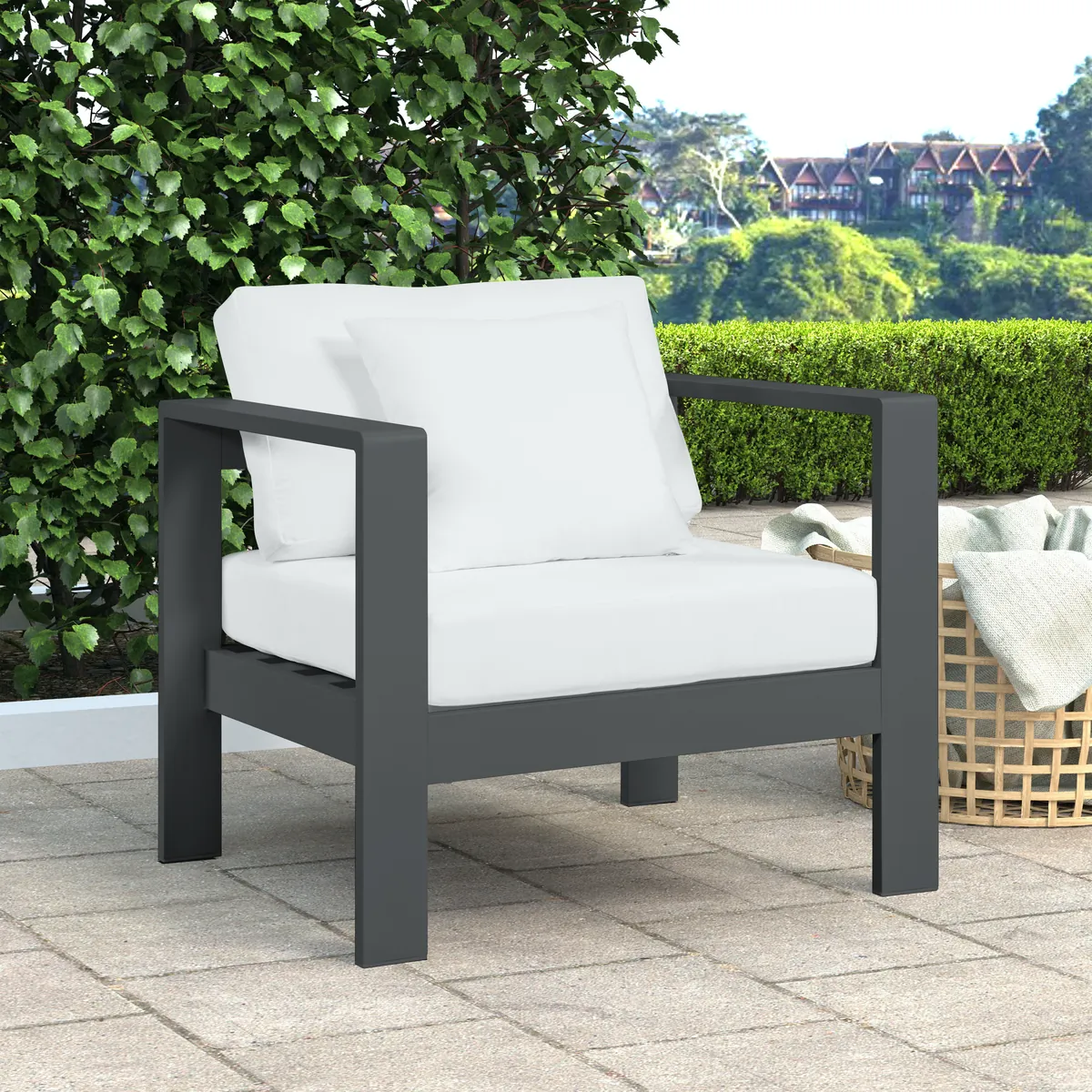 Nizuc - Outdoor Patio Arm Chair With Gray Frame - White - View 2