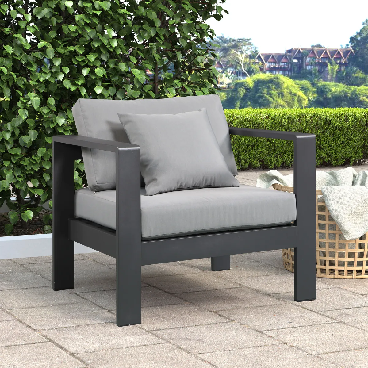Nizuc - Outdoor Patio Arm Chair With Gray Frame - Gray - View 2