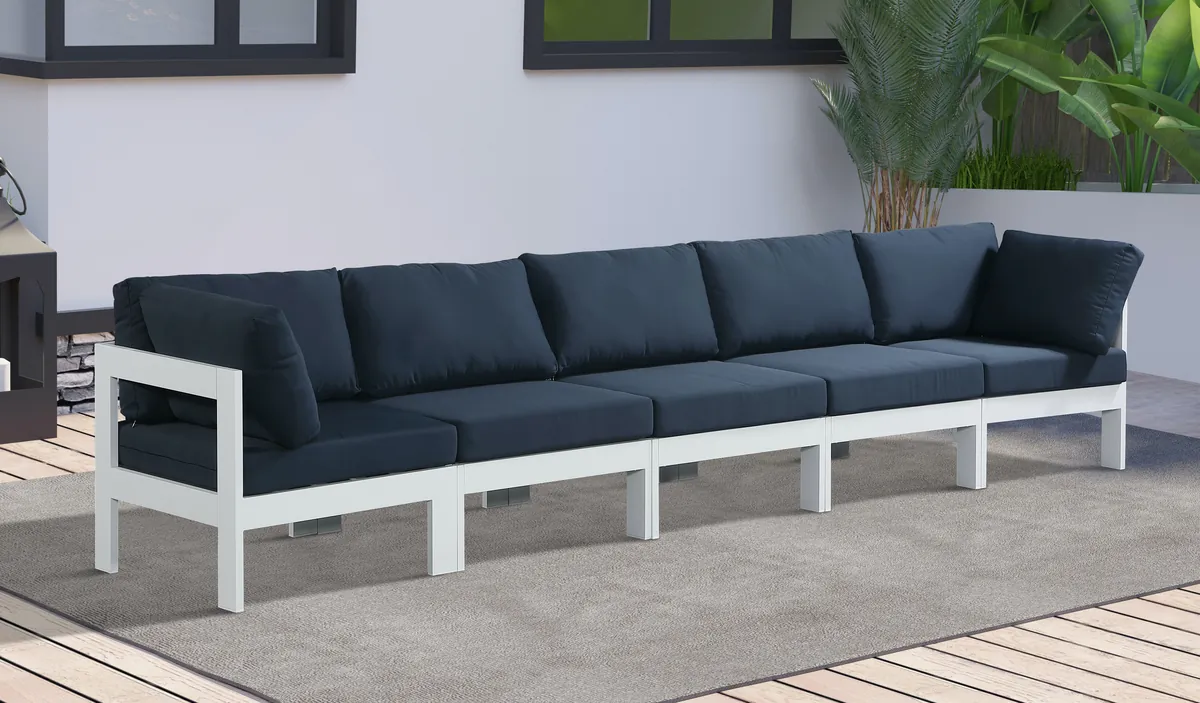Nizuc - Outdoor Patio 5 Seat Modular Sofa With White Frame - Navy - View 2