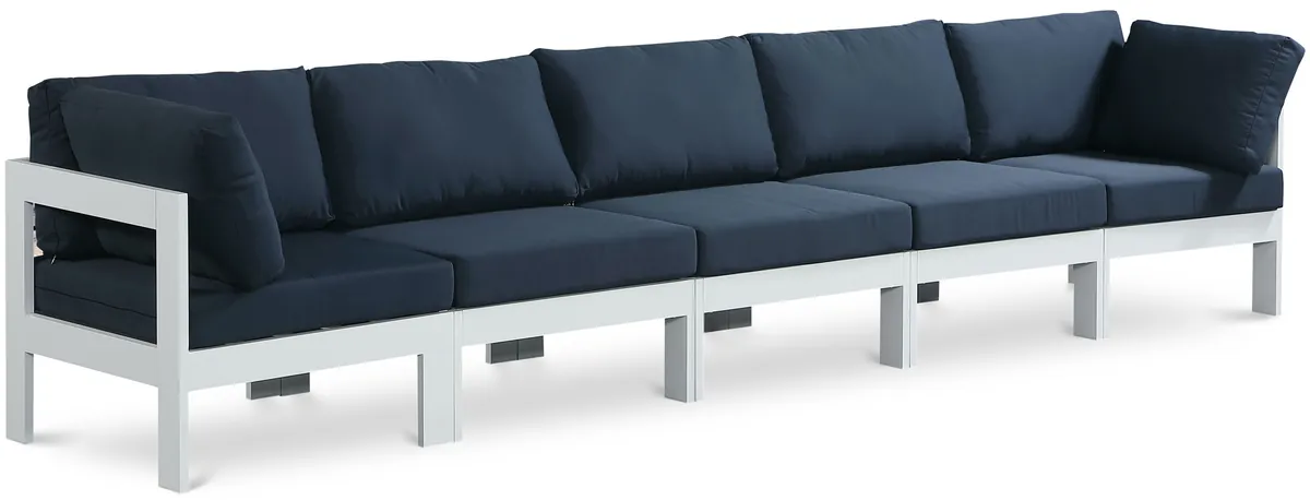 Nizuc - Outdoor Patio 5 Seat Modular Sofa With White Frame - Navy