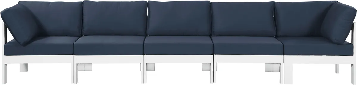 Nizuc - Outdoor Patio 5 Seat Modular Sofa With White Frame - Navy