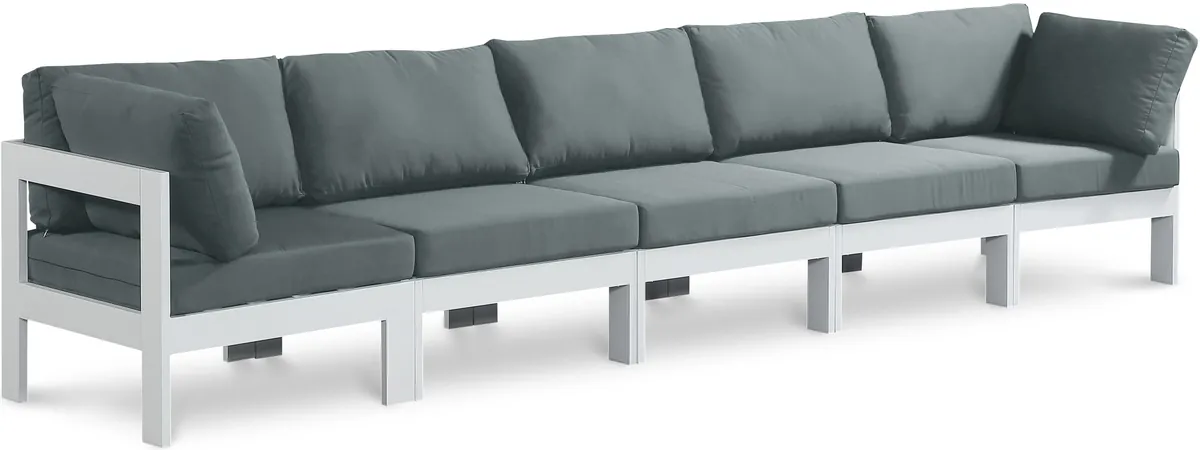 Nizuc - Outdoor Patio 5 Seat Modular Sofa With White Frame - Gray