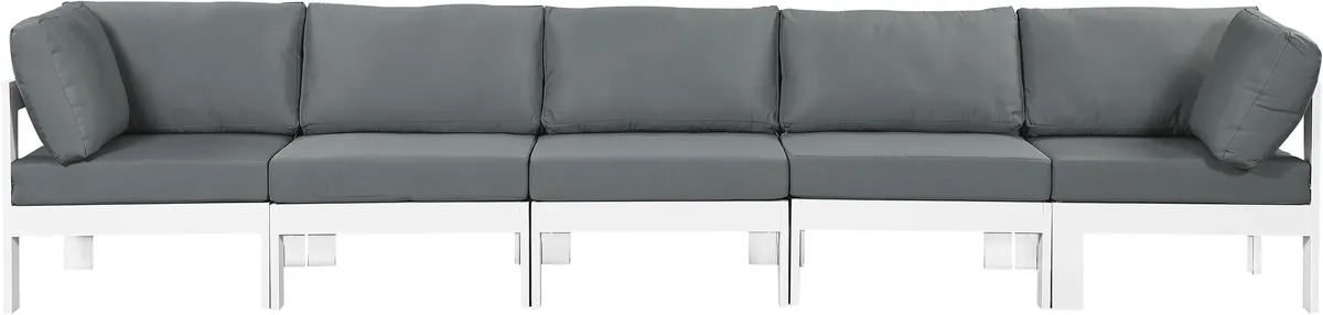 Nizuc - Outdoor Patio 5 Seat Modular Sofa With White Frame - Gray