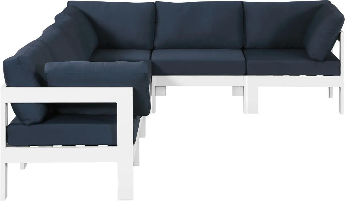 Nizuc - Outdoor Patio 6 Piece Modular Sectional With White Frame - Navy