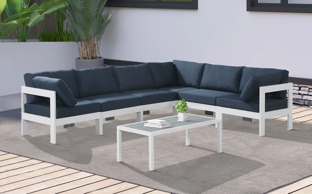 Nizuc - Outdoor Patio 6 Piece Modular Sectional With White Frame - Navy - View 2
