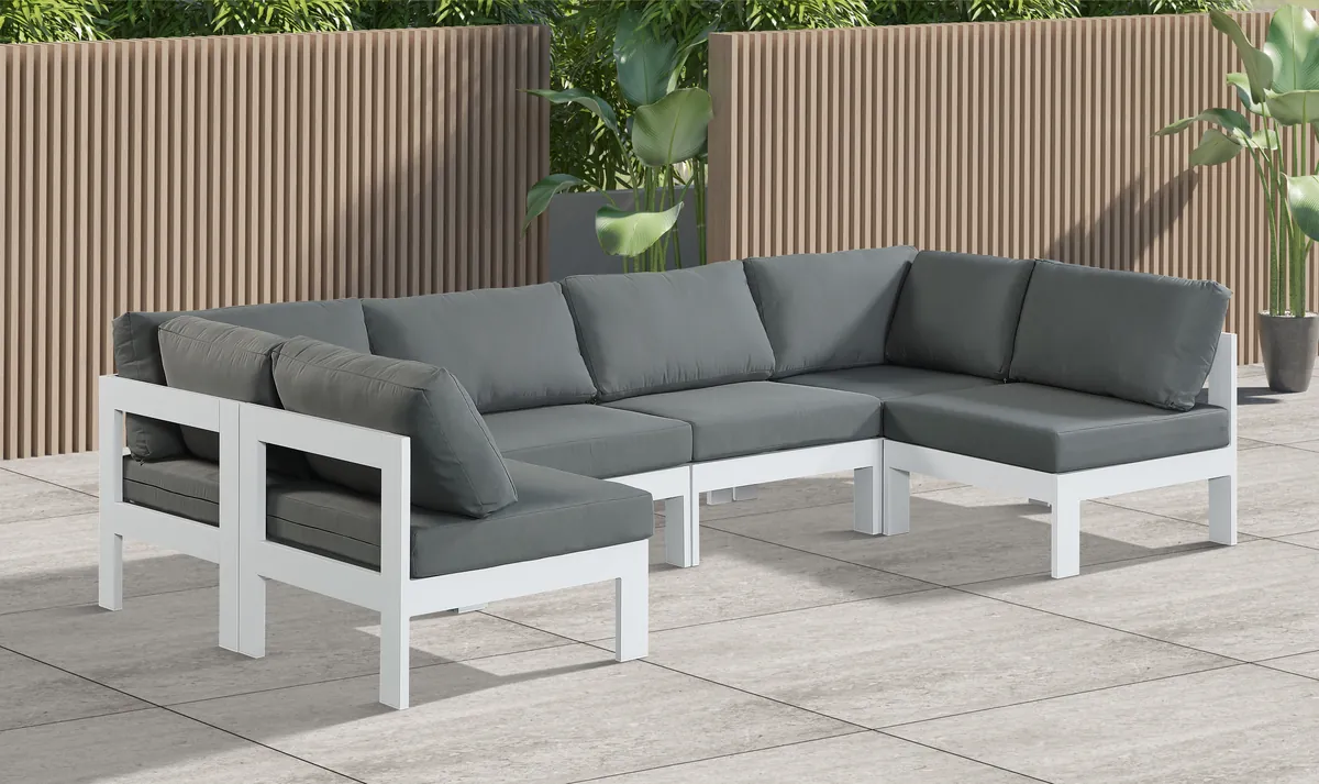Nizuc - Outdoor Patio 6 Piece Modular U-Shaped Sectional With White Frame - Gray - View 2
