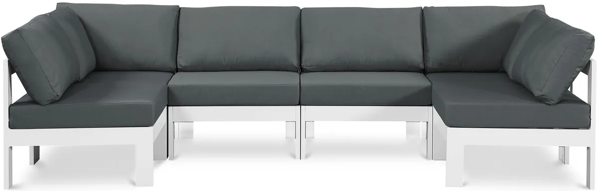 Nizuc - Outdoor Patio 6 Piece Modular U-Shaped Sectional With White Frame - Gray