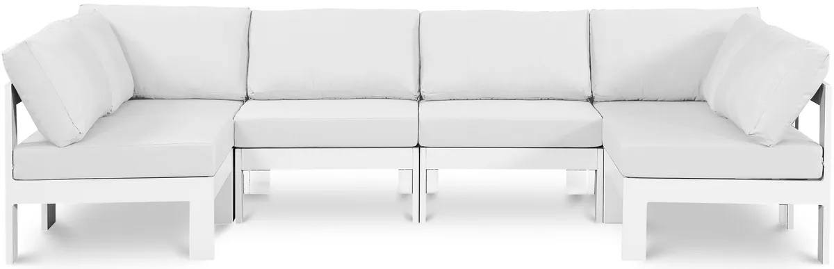 Nizuc - Outdoor Patio 6 Piece Modular U-Shaped Sectional With White Frame - White
