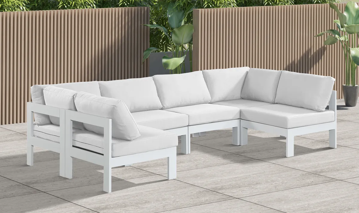 Nizuc - Outdoor Patio 6 Piece Modular U-Shaped Sectional With White Frame - White - View 2