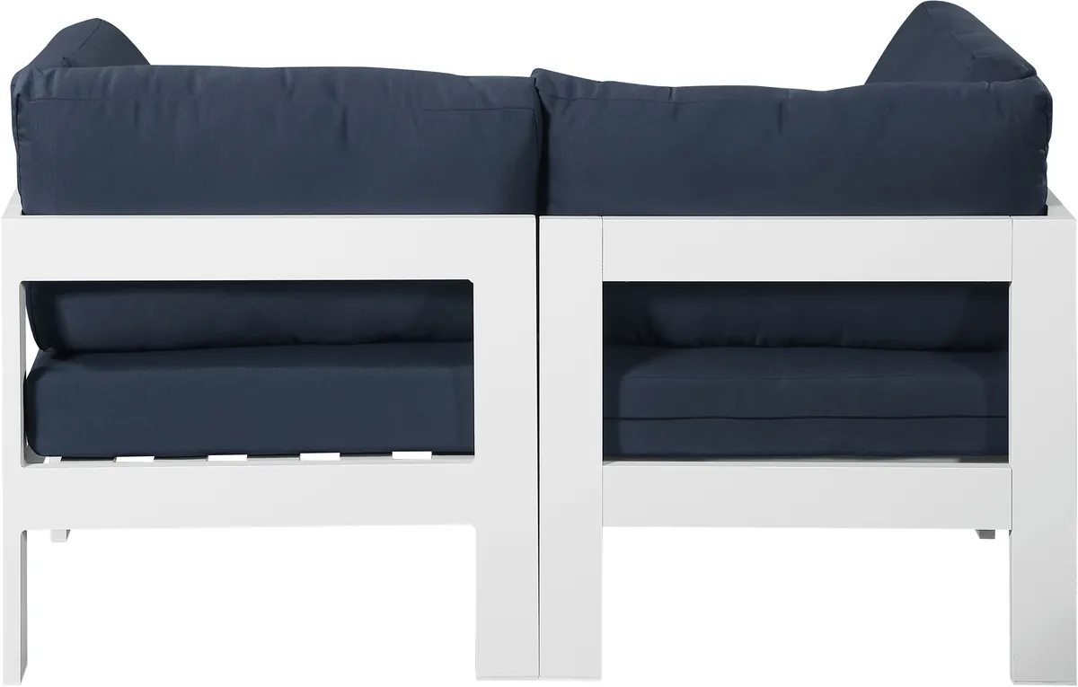 Nizuc - Outdoor Patio 2 Seat Modular Sofa With White Frame - Navy