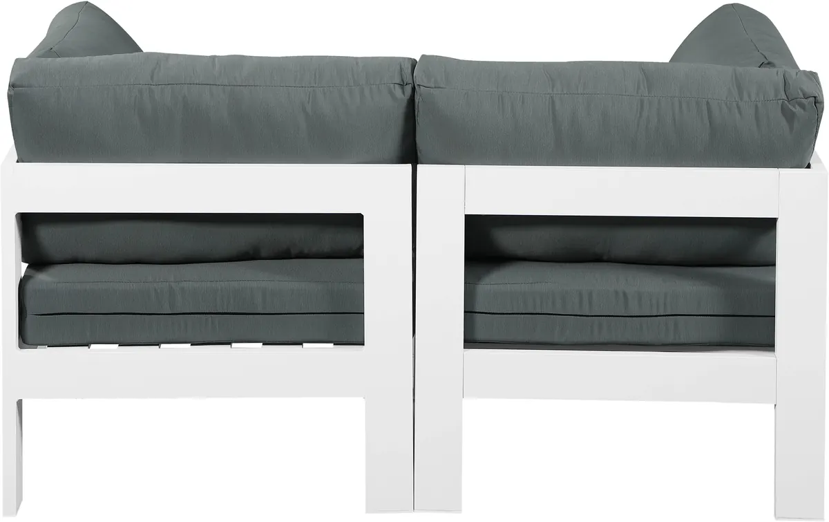 Nizuc - Outdoor Patio 2 Seat Modular Sofa With White Frame - Gray
