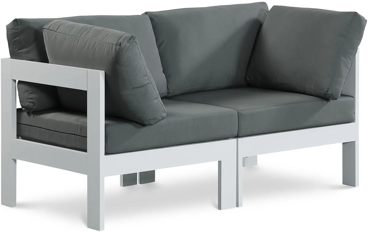 Nizuc - Outdoor Patio 2 Seat Modular Sofa With White Frame - Gray