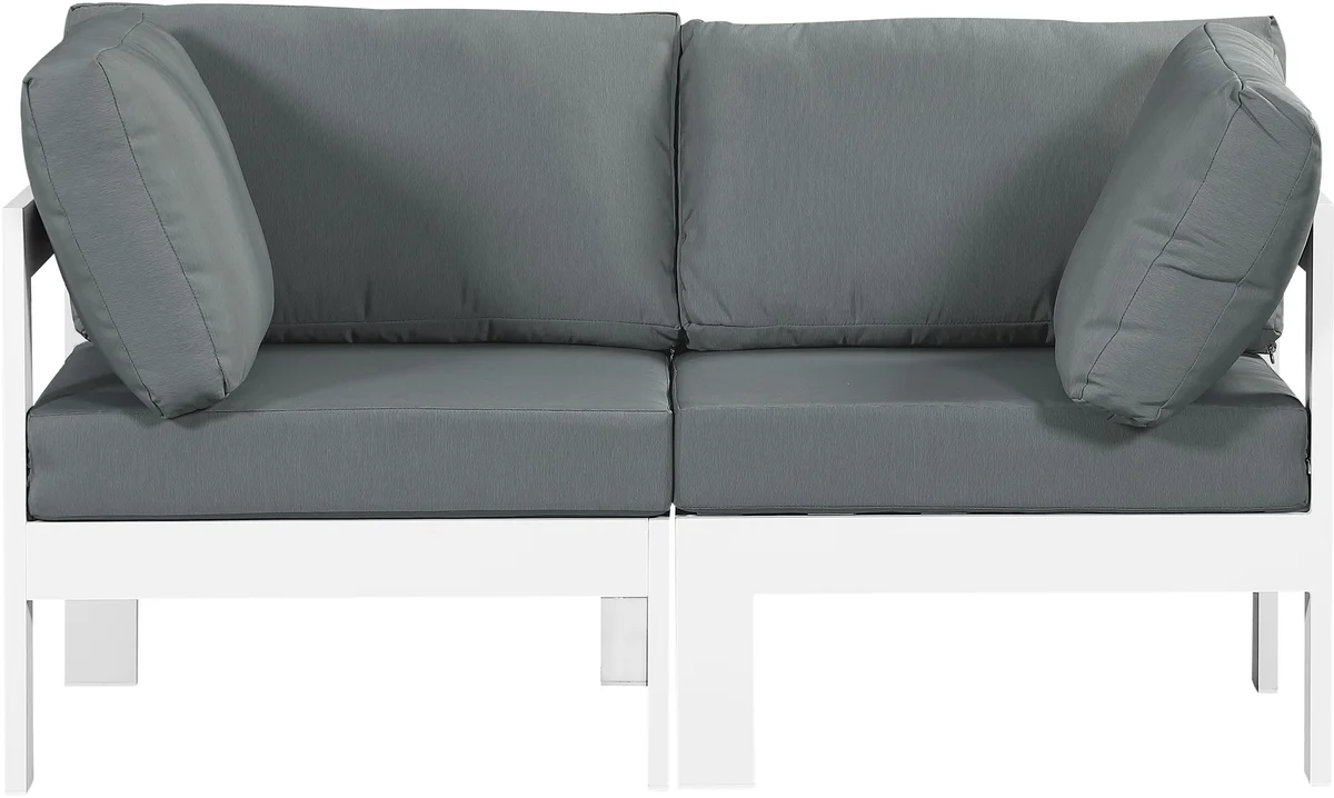 Nizuc - Outdoor Patio 2 Seat Modular Sofa With White Frame - Gray