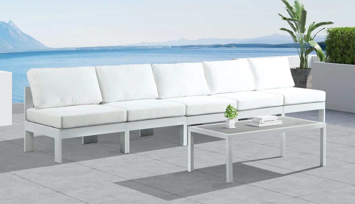 Nizuc - Outdoor Patio 5 Seat Modular Armless Sofa With White Frame - White - View 2