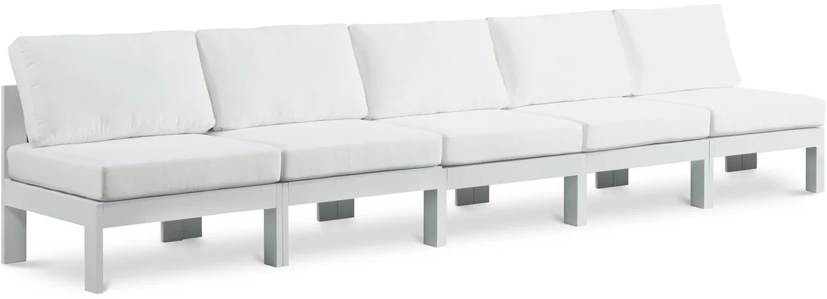 Nizuc - Outdoor Patio 5 Seat Modular Armless Sofa With White Frame - White