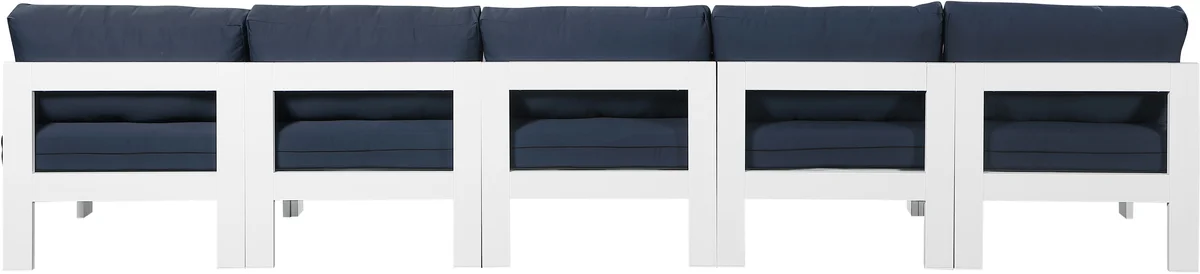 Nizuc - Outdoor Patio 5 Seat Modular Armless Sofa With White Frame - Navy