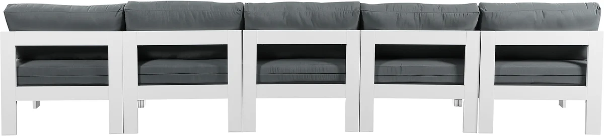 Nizuc - Outdoor Patio 5 Seat Modular Armless Sofa With White Frame - Gray
