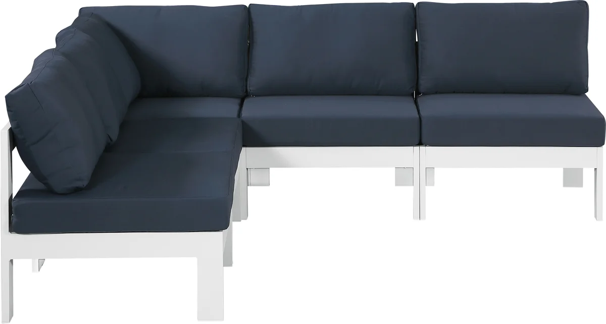 Nizuc - Outdoor Patio 5 Piece Modular Corner Armless Sectional With White Frame - Navy