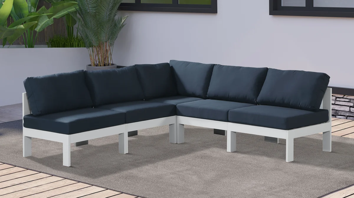 Nizuc - Outdoor Patio 5 Piece Modular Corner Armless Sectional With White Frame - Navy - View 2