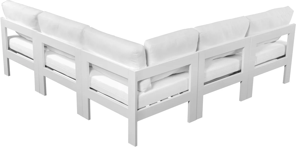 Nizuc - Outdoor Patio 5 Piece Modular Corner Armless Sectional With White Frame - White
